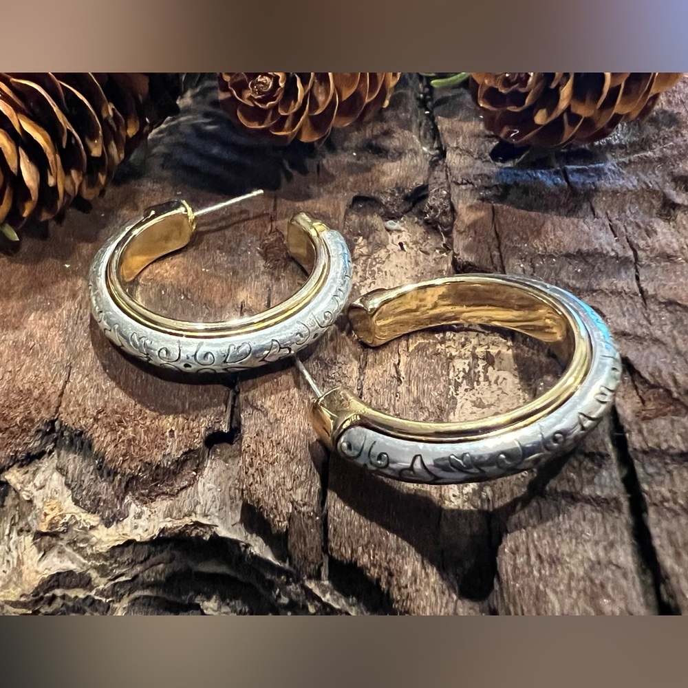 Brighton Hoops  Earrings Fine Silver .999 Plated Earrings Two Tone Post Gold P